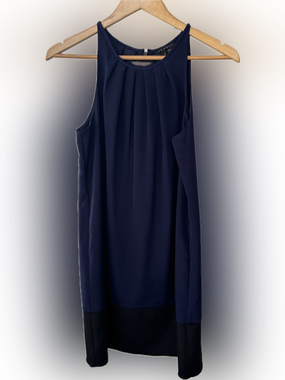 Theory Navy Silk Sleeveless Shift Dress